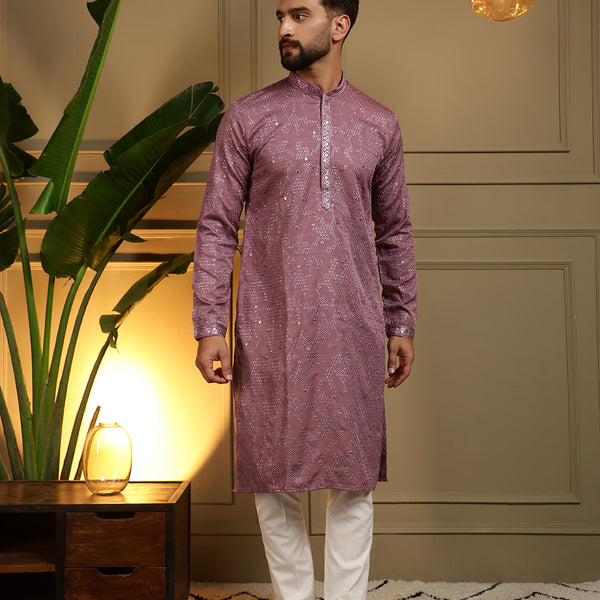 Jyoti Fashion Men's Wine Mirror Embroidery Kurta with Pajama - Distacart
