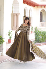 Thumbnail for Jyoti Fashion Women's Mehendi Vichitra Silk Sequins Zari Embroidered Anarkali Set With Dupatta - Distacart