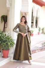 Thumbnail for Jyoti Fashion Women's Mehendi Vichitra Silk Sequins Zari Embroidered Anarkali Set With Dupatta - Distacart