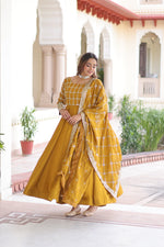 Thumbnail for Jyoti Fashion Women's Yellow Vichitra Silk Sequins Zari Embroidered Anarkali Set With Dupatta - Distacart