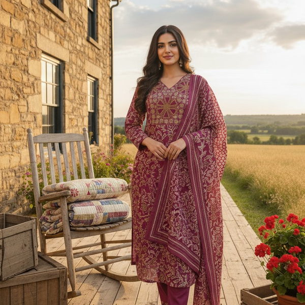 Jyoti Fashion Pink Cotton Silk Floral Printed Designer Kurta Set with Dupatta - Distacart