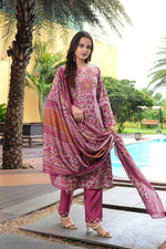 Thumbnail for Jyoti Fashion Pink Cotton Silk Floral Printed Designer Kurta Set with Dupatta - Distacart