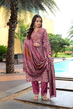 Thumbnail for Jyoti Fashion Pink Cotton Silk Floral Printed Designer Kurta Set with Dupatta - Distacart