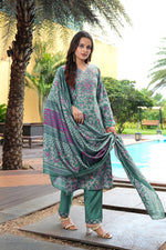 Thumbnail for Jyoti Fashion Rama Cotton Silk Floral Printed Designer Kurta Set with Dupatta - Distacart