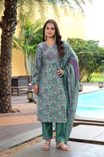 Thumbnail for Jyoti Fashion Rama Cotton Silk Floral Printed Designer Kurta Set with Dupatta - Distacart