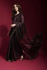Thumbnail for Jyoti Fashion Women's Wine Sequence Embroidery Georgette Saree with Blouse - Distacart