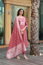 Thumbnail for Jyoti Fashion Peach Vatican Embroidered Designer Kurta Set with Dupatta - Distacart