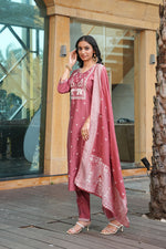 Thumbnail for Jyoti Fashion Peach Vatican Embroidered Designer Kurta Set with Dupatta - Distacart