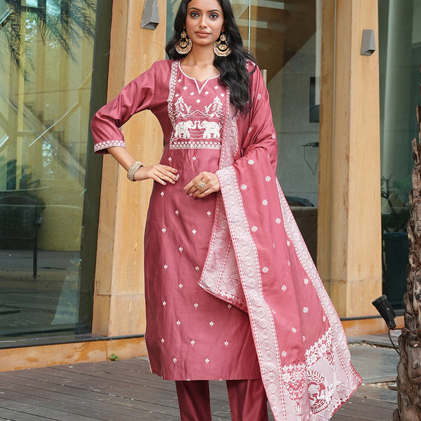 Jyoti Fashion Peach Vatican Embroidered Designer Kurta Set with Dupatta - Distacart