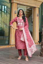 Thumbnail for Jyoti Fashion Peach Vatican Embroidered Designer Kurta Set with Dupatta - Distacart