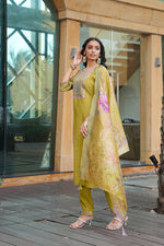 Thumbnail for Jyoti Fashion Mustard Cotton Silk Embroidered Designer Kurta Set with Dupatta - Distacart