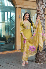 Thumbnail for Jyoti Fashion Mustard Cotton Silk Embroidered Designer Kurta Set with Dupatta - Distacart