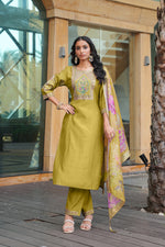 Thumbnail for Jyoti Fashion Mustard Cotton Silk Embroidered Designer Kurta Set with Dupatta - Distacart
