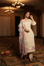 Thumbnail for Jyoti Fashion Cream Cotton Silk Embroidered Designer Kurta Set with Dupatta - Distacart