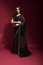 Thumbnail for Jyoti Fashion Women's Wine Sequence Embroidery Georgette Saree with Blouse - Distacart
