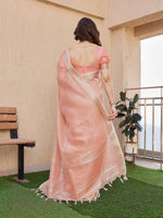 Thumbnail for Jyoti Fashion Women's Peach Soft Tissue Linen Silk Zari Woven Saree with Blouse - Distacart