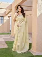 Thumbnail for Jyoti Fashion Women's Yellow Soft Tissue Linen Silk Zari Woven Saree with Blouse - Distacart