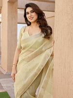 Thumbnail for Jyoti Fashion Women's Yellow Soft Tissue Linen Silk Zari Woven Saree with Blouse - Distacart
