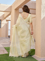 Thumbnail for Jyoti Fashion Women's Yellow Soft Tissue Linen Silk Zari Woven Saree with Blouse - Distacart