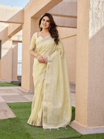 Thumbnail for Jyoti Fashion Women's Yellow Soft Tissue Linen Silk Zari Woven Saree with Blouse - Distacart