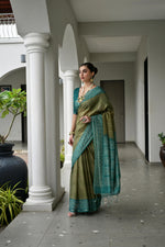 Thumbnail for Jyoti Fashion Women's Mehendi Soft Tussar Silk Ikkat Printed Saree with Blouse - Distacart