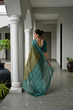 Thumbnail for Jyoti Fashion Women's Mehendi Soft Tussar Silk Ikkat Printed Saree with Blouse - Distacart