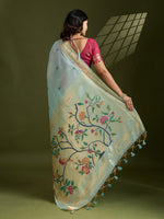 Thumbnail for Jyoti Fashion Women's Sky Blue Soft Muga Cotton Paithani Zari Woven Saree with Blouse - Distacart