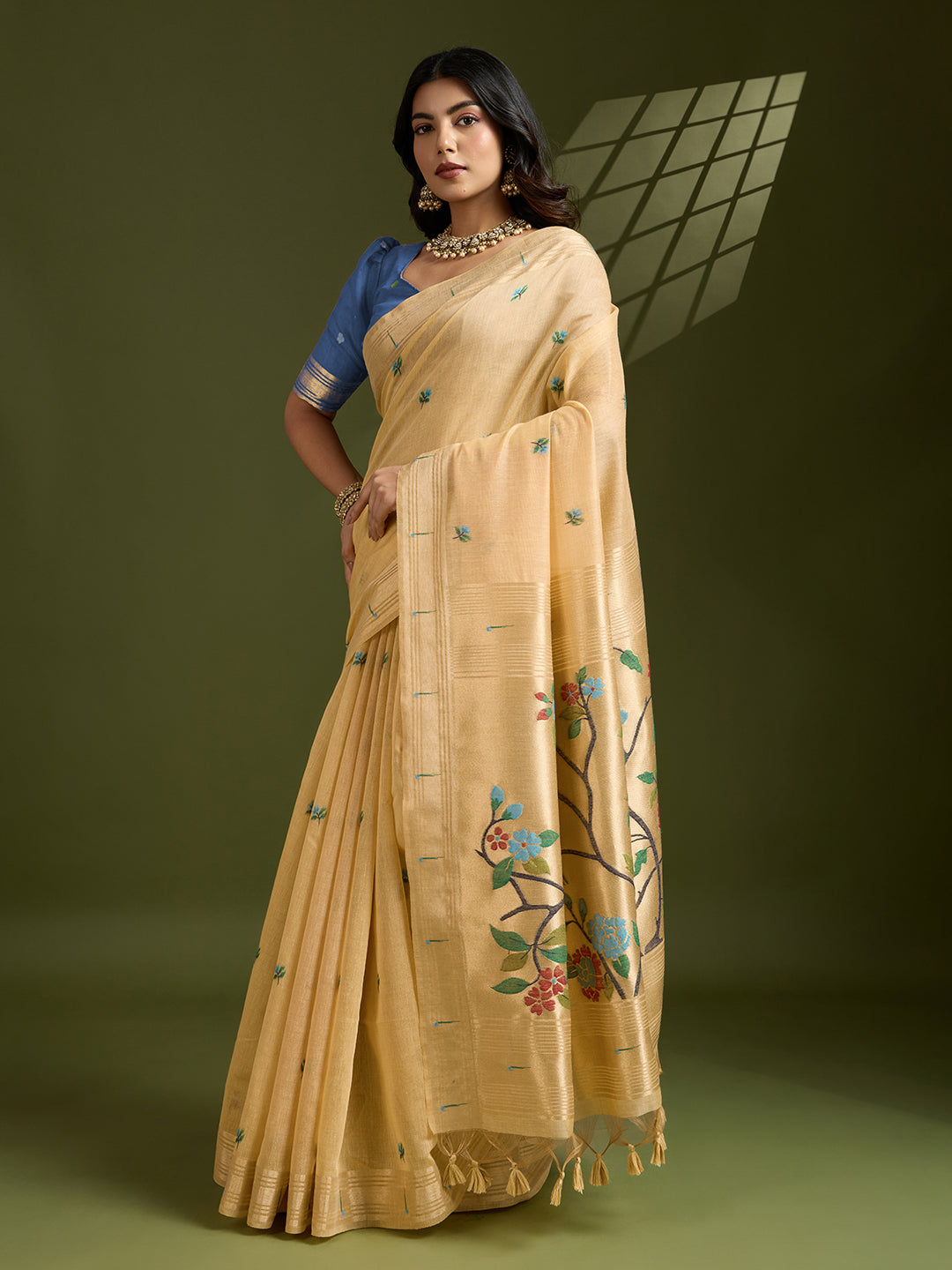 Jyoti Fashion Women's Yellow Soft Muga Cotton Paithani Zari Woven Saree with Blouse - Distacart