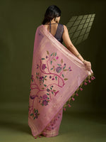 Thumbnail for Jyoti Fashion Women's Pink Soft Muga Cotton Paithani Zari Woven Saree with Blouse - Distacart