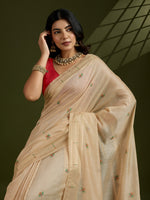 Thumbnail for Jyoti Fashion Women's Cream Soft Muga Cotton Paithani Zari Woven Saree with Blouse - Distacart