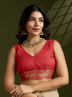 Thumbnail for Jyoti Fashion Women's Cream Soft Muga Cotton Paithani Zari Woven Saree with Blouse - Distacart