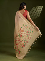 Thumbnail for Jyoti Fashion Women's Cream Soft Muga Cotton Paithani Zari Woven Saree with Blouse - Distacart