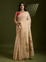 Thumbnail for Jyoti Fashion Women's Cream Soft Muga Cotton Paithani Zari Woven Saree with Blouse - Distacart