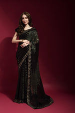 Thumbnail for Jyoti Fashion Women's Black Sequence Embroidery Georgette Saree with Blouse - Distacart