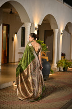 Thumbnail for Jyoti Fashion Women's Green Soft Khadi Raw Silk Zari Woven Saree with Blouse - Distacart