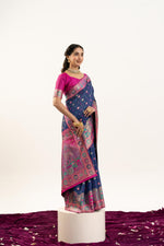 Thumbnail for Jyoti Fashion Women's Navy Blue Banarasi Pashmina Soft Silk Zari Woven Saree with Blouse - Distacart