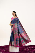 Thumbnail for Jyoti Fashion Women's Navy Blue Banarasi Pashmina Soft Silk Zari Woven Saree with Blouse - Distacart