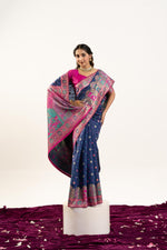 Thumbnail for Jyoti Fashion Women's Navy Blue Banarasi Pashmina Soft Silk Zari Woven Saree with Blouse - Distacart