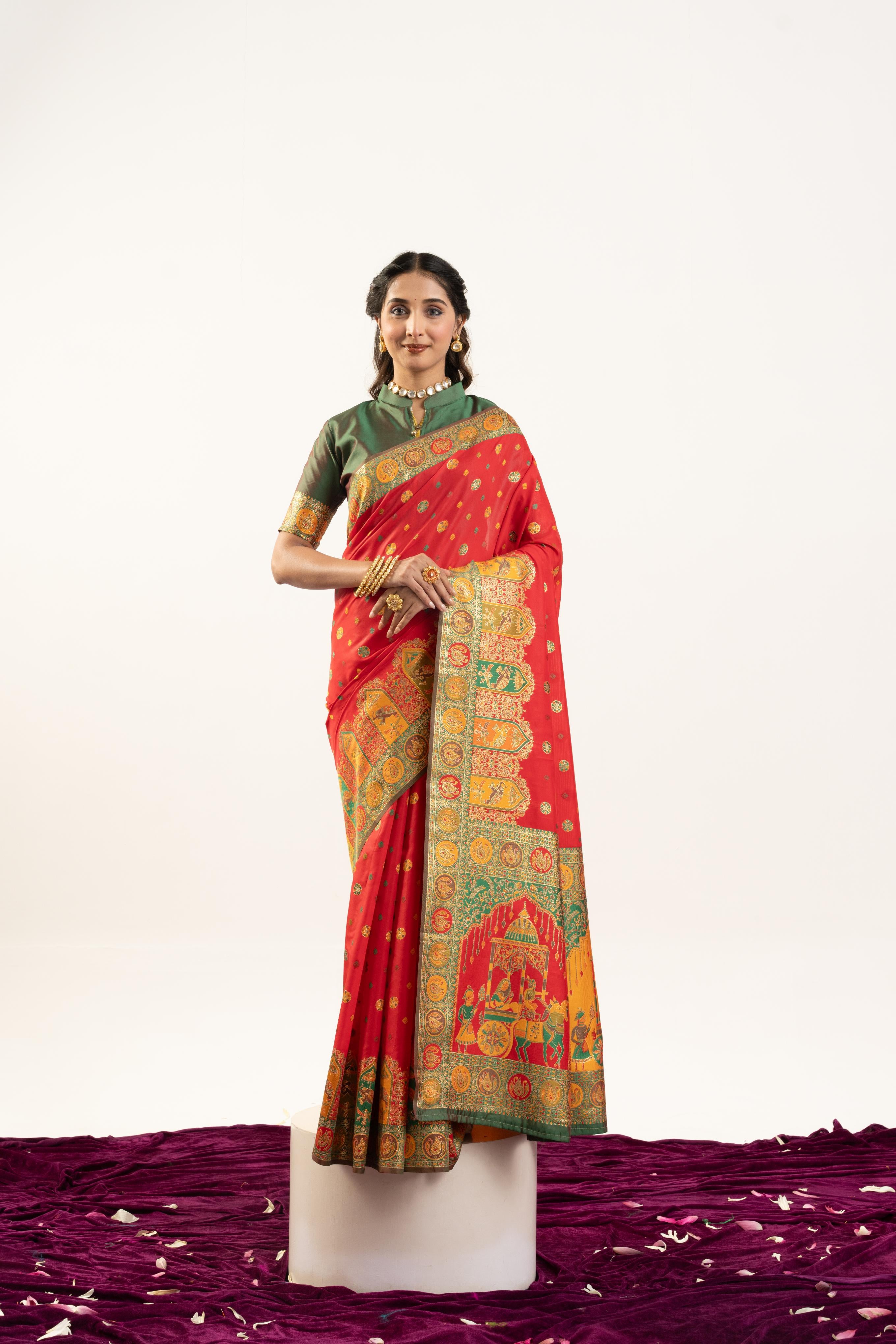 Jyoti Fashion Women's Red Banarasi Pashmina Soft Silk Zari Woven Saree with Blouse - Distacart