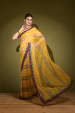 Thumbnail for Jyoti Fashion Women's Yellow Foil Print with Sequence Georgette Saree with Blouse - Distacart
