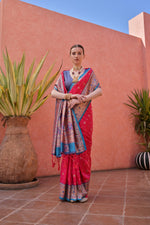 Thumbnail for Jyoti Fashion Women's Rani Pink Paithani Silk Zari Woven Saree with Blouse - Distacart