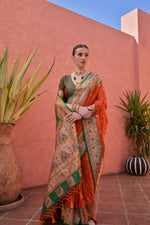 Thumbnail for Jyoti Fashion Women's Orange Paithani Silk Zari Woven Saree with Blouse - Distacart