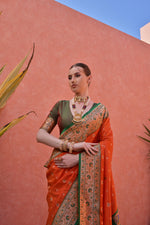 Thumbnail for Jyoti Fashion Women's Orange Paithani Silk Zari Woven Saree with Blouse - Distacart