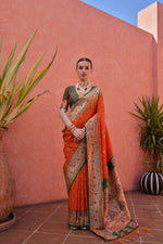 Thumbnail for Jyoti Fashion Women's Orange Paithani Silk Zari Woven Saree with Blouse - Distacart