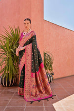 Thumbnail for Jyoti Fashion Women's Bottle Green Paithani Silk Zari Woven Saree with Blouse - Distacart