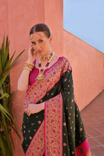 Thumbnail for Jyoti Fashion Women's Bottle Green Paithani Silk Zari Woven Saree with Blouse - Distacart
