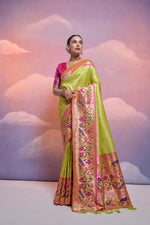 Thumbnail for Jyoti Fashion Women's Parrot Green Paithani Silk Zari Woven Saree with Blouse - Distacart