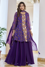 Thumbnail for Jyoti Fashion Purple Faux Georgette Embroidered Designer Kurta Set with Dupatta - Distacart