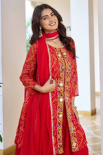 Thumbnail for Jyoti Fashion Red Faux Georgette Embroidered Designer Kurta Set with Dupatta - Distacart
