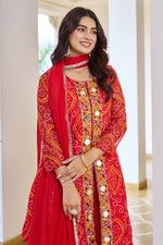 Thumbnail for Jyoti Fashion Red Faux Georgette Embroidered Designer Kurta Set with Dupatta - Distacart